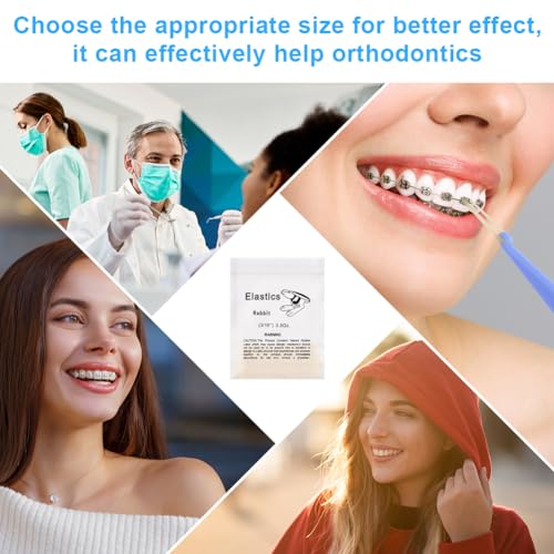 OFFCUP Orthodontic Elastic Teeth, Pack of 500 | Orthodontic Elastics with 5 Braces Placer for Gap Braces, Braces, Crooked (Rabbit 3/16") 3/16''