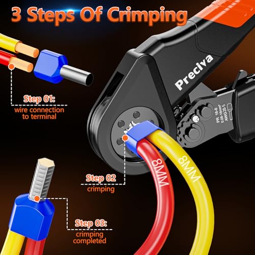 Preciva Ferrule Crimping Tool Kit - AWG 28-5 (0.08-16mm²) Hexagonal Ferrule Crimper with 950Pcs Single and 350Pcs Twin Ferrules Connectors, Self-Adjustable Ratchet Ferrule Terminals Crimping Tool Hex Crimper & Single/Twin Connectors