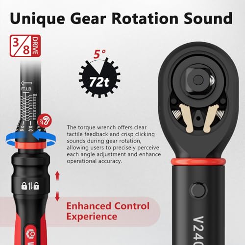 VANPO Torque Wrench 3/8-Inch Drive, 10-100 ft-lb, for Motorcycle