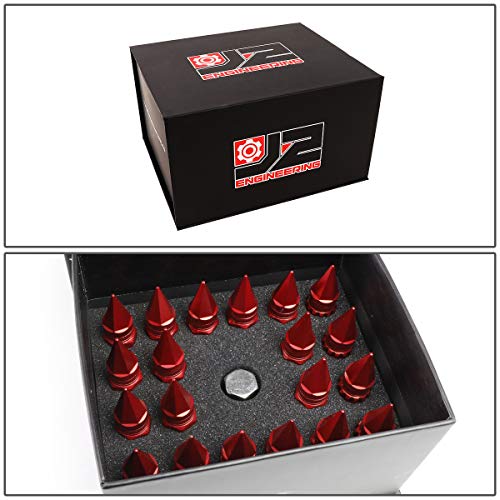 J2 Engineering LN-T7-012-125-RD 7075-T6 Aluminum M12 x 1.25 16Pcs 80mm Tall Spiky Cap Lug Nut w / 4Pcs Lock+Key Red