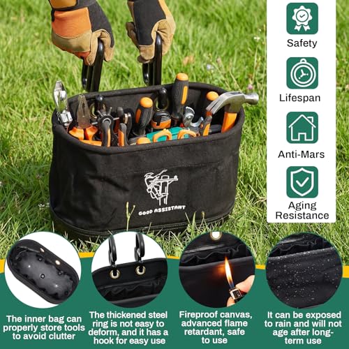 Vesici 1 Pcs Black Lineman Oval Bucket Tool Bag Organizer with Hooks