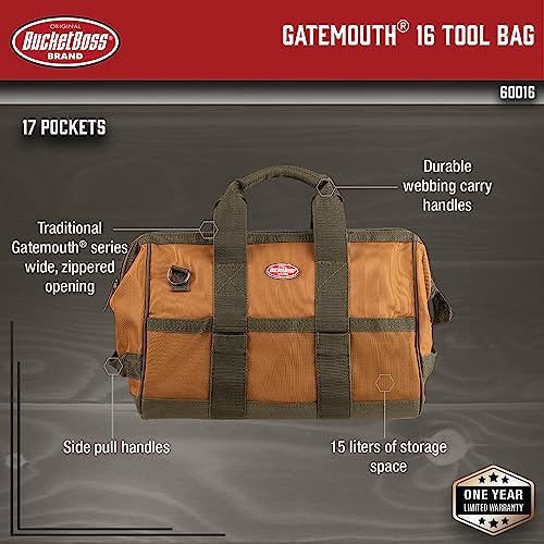 Bucket Boss Gatemouth 16 Tool Bag and Tool Roll Bundle, Brown, 60016