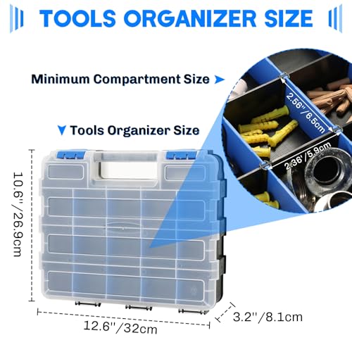 Small Parts Organizer | Storage Case Tools Box 34-Compartments （Blue + Green）