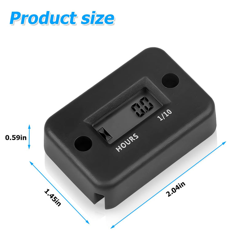 Car Digital Inductive Hour Meter Waterproof IP68, for Gas Engine Generator Temperature Gauge Lawn Mower Land Trimmer UTV Brush Cutter Tractor ATV Boat Outboard Motorcycle Dirt Bike (Black) Black