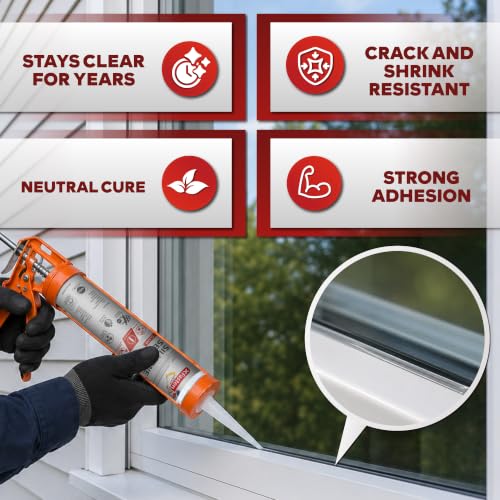 XFasten Clear Silicone Caulk Neutral Cure 10.1 oz (4-Pack) 100% Waterproof Silicone Sealant, Crack and Shrink Resistant, Low Odor, Strong Adhesion Caulking for Kitchen Bath Window Shower Outdoor Use 4-Pack (40.4oz)