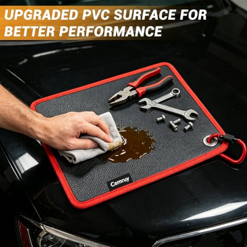 3Pcs Magnetic Tool Mat&Carabiner,Storage Organizer for Auto,Wrench,Screw Red 3-Piece Set with Hooks