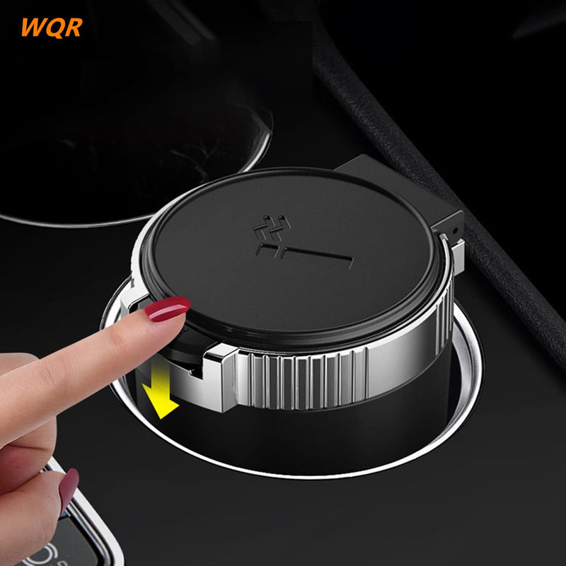 Car Ashtray with Lid Portable Ash Tray Mini Car Trash Can with LED Blue Light Windproof for Outdoor Travel (Silver) Silver