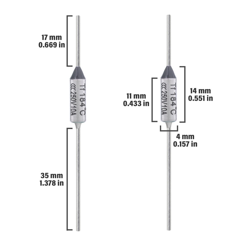 ALLECIN Pack of 10 thermal fuses Tf 184 degrees Celsius 10A 250V AEC184E temperature fuse 184℃ thermal fuses thermal fuses 184°C
