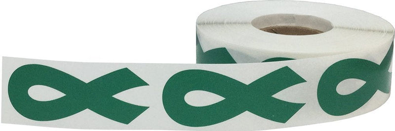 Green Awareness Ribbon Stickers 2 Inch 500 Total Adhesive Labels