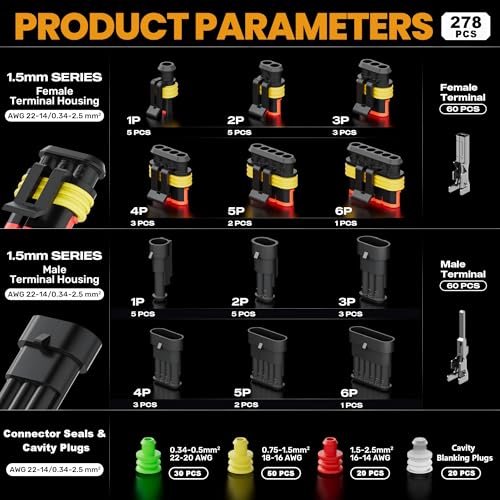 SOMELINE Waterproof Automotive Connector Crimping Tool Kit, 1/2/3/4/5/6 Pin 18 Types (1-6 Pin) + 3 Tools