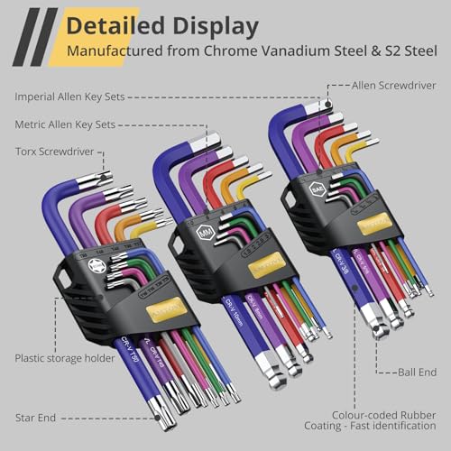AMTOVL 27PCS Allen Key Set, Metric & SAE Allen Wrench Set 727 - 27PCS Allen wrenches sets