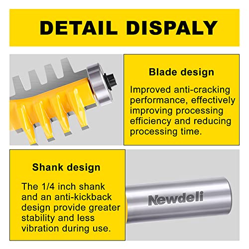 Newdeli 45 Degree Lock Miter & T Shape Tongue and Groove & Finger Joint Router Bit Set - 1/2 Inch Shank Woodworking Milling Cutter Tool