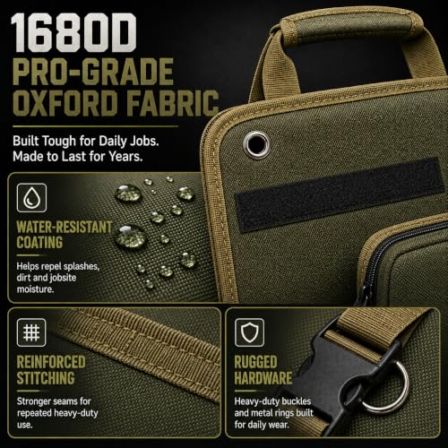 Roll Up Tool Bag, Heavy Duty Portable Organizer for Mechanic, Electrician, and Hobbyist, Green (Military Green-1680D) Military Green-1680D