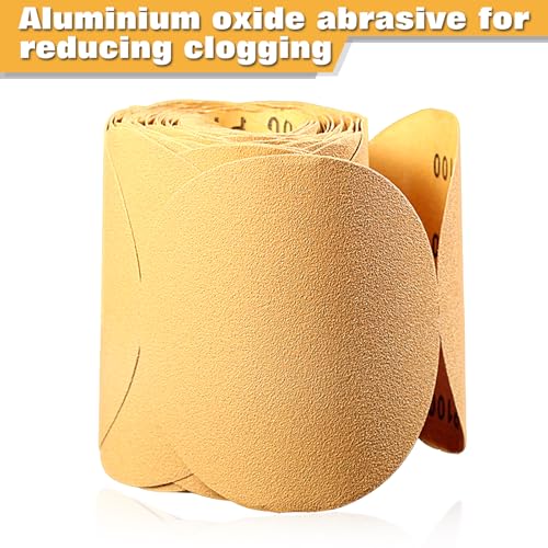 SPEEDWOX 100 Pcs 100 Grit Sandpaper Roll 5 inch Round Sanding Discs Adhesive Back PSA Sticky Back No Hole Stick and Sand Sandpaper for Wood, Auto Body Repair, Marine, Paint, Metal and Plastics