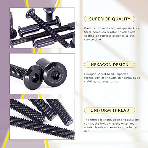 Swpeet 282Pcs 14 Different Sizes M6x16mm-80mm Carbon Steel Black and Nickel Plated Sliver Barrel Nuts Kit