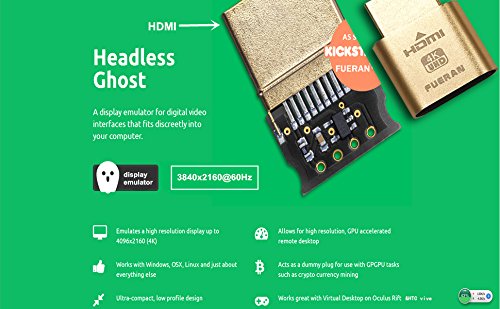 4K HDMI Dummy Plug，High Resolution Virtual Monitor Display Emulator, Headless Display Adapter Supports up to 3840x2160@60Hz-1080@120Hz Graphics Acceleration for Ethereum ETH ZEC BTC Mining(1 Pack) 1 Pack