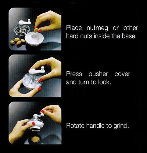 Tredoni Nutmeg Grinder Mill - Hard Nut, Almond & Spice Rotary Grater, White