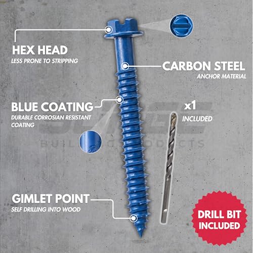 1/4" x 2-3/4" Hex Head Blue Concrete Screws with Drill Bit (Box of 100) 1/4" x 2-3/4"