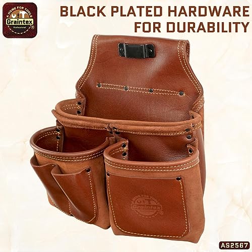 Graintex Ambassador Series 6 Pocket Framers Professional Nail & Tool Pouch Durable and Versatile Genuine Top Grain Leather for Framers, Constructors, Electricians, Plumbers, Handyman Chestnut Brown