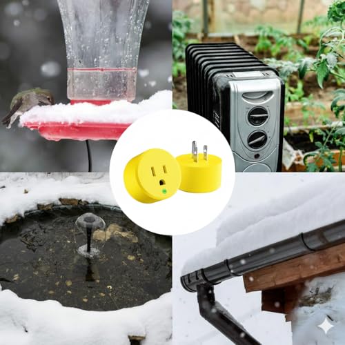 Yellow Thermostatically Controlled Outlet - On at 32°F/Off at 50 °F, Thermostat Plug Outlet, Auto Close, for Chicken Water Coop Heater Heated Water Bowl Bird Bath Deicer Roof Cable (2 Pcs) Yellow 2Pcs