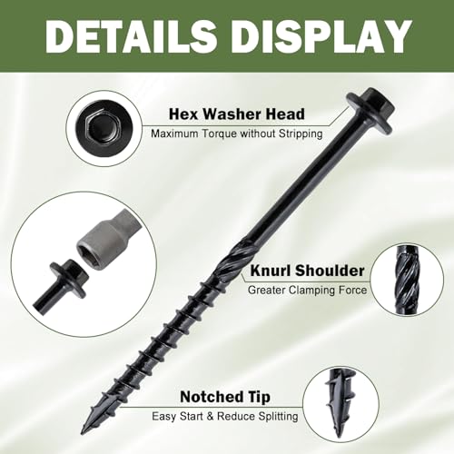 LIONMAX Timber Screws 6 Inch, 60-PCS, Structural Lag Screws #14 X 6 #14 x 6"