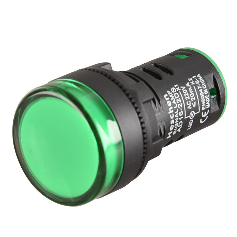 Heschen 22mm LED Indicator Light AD16-22D/S 220V AC 20mA Green Light Color Pack of 5
