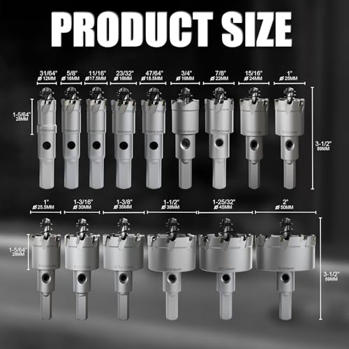 GSTK 20PCS Upgrade Heavy Duty Carbide Hole Saw Kit,with 5*Extra Titanium Plated Pilot Center Drill and 2* Spring，for Hard Metal, Stainless Steel, Iron 15pcs