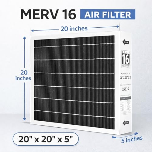 Nispira X7935 20x20x5 MERV 16 Furnace Air Filter Replacement for Healthy Climate Lennox HCC14-23 HCF14-16 Honeywell FC100A1011 FC200E1011, 5 Inch Furnace Filter, 1 Pack