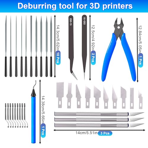 3D Printing Deburring Set Deburring Tool Hand Deburring Tools Files Hand Deburring Tool Set with 11 Different Blades 5 File Set and Side Cutter Metal Handle