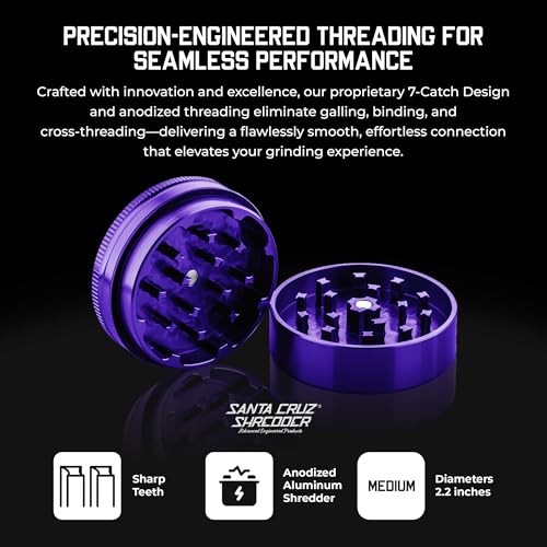Santa Cruz Shredder Metal Herb Grinder Knurled Top for Stronger Grip 2-Piece 2.2" (Purple) Purple Medium (2.2 Inch)