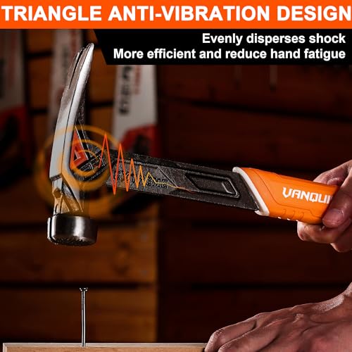 VANQUISH 17 oz Framing Hammer, Straight Claw Hammer with Magnetic Nail Holder, Rip Claw Hammer with Milled Face & Shock Absorbing Grip, Heavy Duty One-piece Forged Hammer 0527