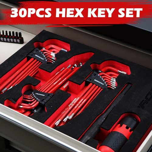 SEDY 30-Piece Long Arm Ball End L-Hex & Torx Key Set with Grip Handle, Ultimate Hex Key Wrench Set with T-Handle and Extension Bars, SAE 1/16" to 3/8", Metric 1.5mm to 10mm, Torx T10 to T50 30-Piece Set (with T-Handle)