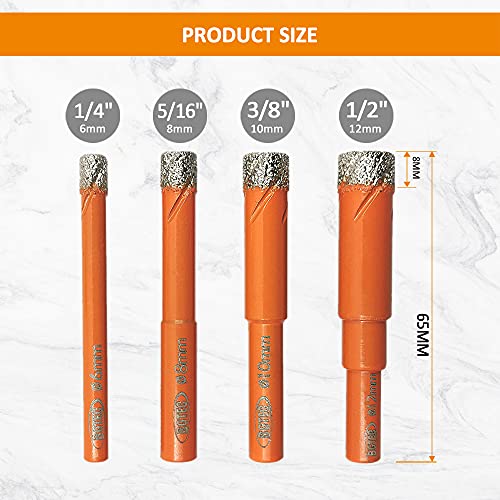 BGTEC Dry Diamond Drill Bits Set-15pcs 6mm Hole Saw+5pcs 6mm Carbide Drill for Gtanite, Marble. Masonry, Concrete, Porcelain
