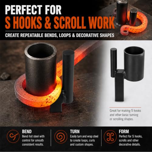 Blacksmith Anvil Hardy Tool Set, 3/4 Inch Hardy Shank Hot Cut Cutter and Turning Bending Scrolling Tool, Forge Tool Kit for Cutting Hot Steel, Making S Hooks, Scroll Work, Twisting and Metal Bending