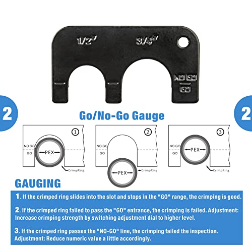 IWISS Combo Angle Head Pex Pipe Plumbing Crimping Tool for Copper Crimp Jaw Sets 1/2" & 3/4" with Go/No-Go Crimp Gauge Crimper