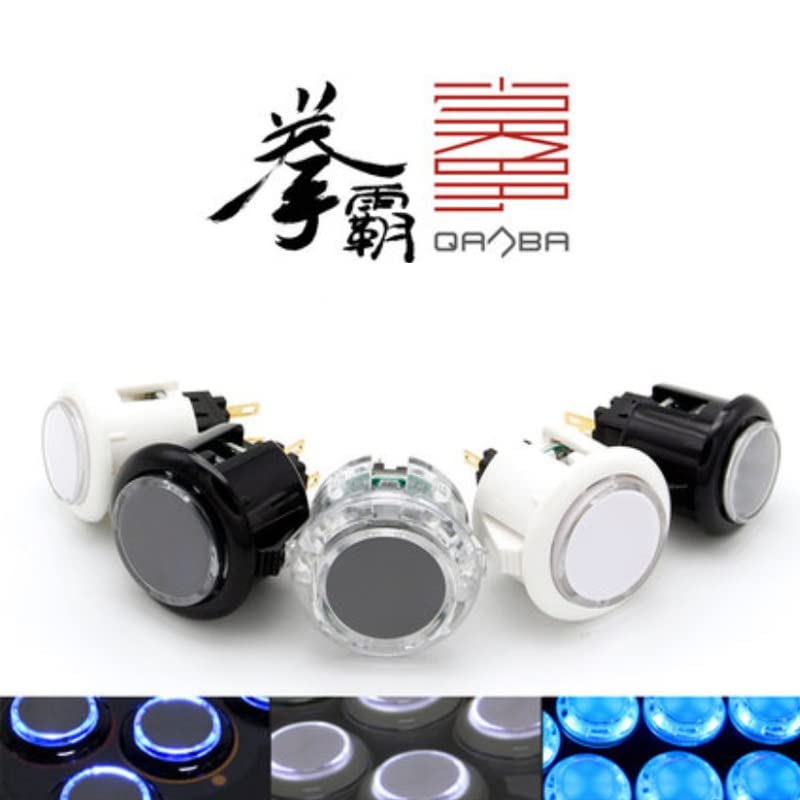 (8PCS 24MM Clear Button with Blue LED) Original Qanba Illuminated Push Button 24MM Qanba Sanp in LED Buttons for Arcade Machine DIY Cabinet Machine Jamma Clear with blue LED