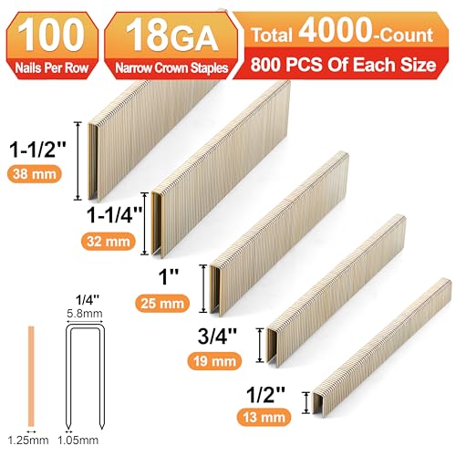 18 Gauge Narrow Crown Staples,1/2",3/4",1",1-1/4",1-1/2":4000pcs Assembly--4000