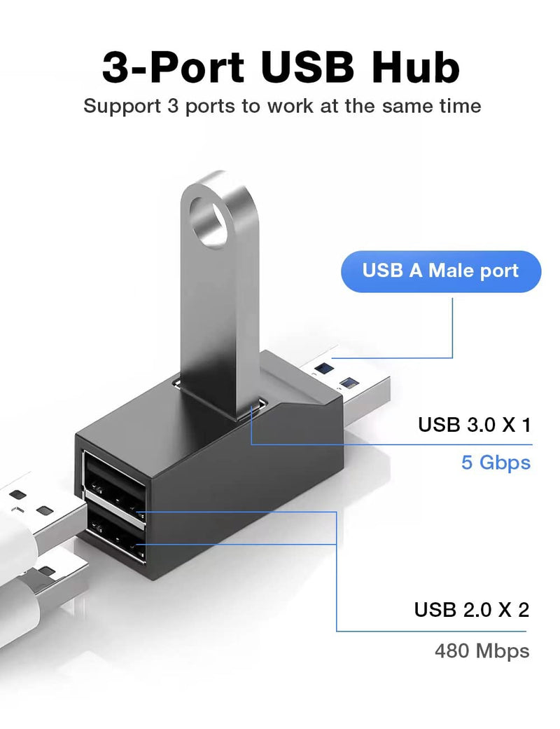 USB Hub 3.0, 3 Port USB Hub USB Splitter for Laptop, USB Expander USB Multiple Adapter for Mouse,Keyborad,Printer,Flash Drive,Xbox and More (Black with 3.0 * 1 Hub, 2.0 * 2 Hub)