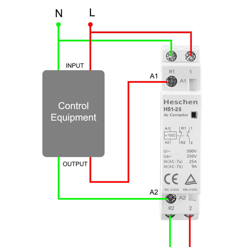 Heschen Household AC Contactor HS1-25 2 Pin 1NO 1NC AC 220V/240V Coil Voltage 35mm DIN Rail Mount (1) 1