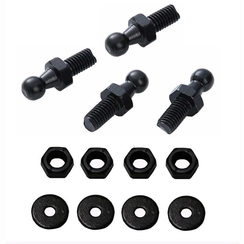 10mm Ball Studs, M8 Ball Screws 8MM Female Thread x 1/2" Long Shank for Gas Struts Lift Support Strut Fitting with Hardware, Pack of 4 (Black) M8 Ball Stud Black