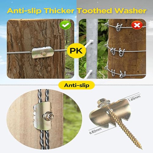 2 Inch Fence Staples 50PCS, Galvanized Fencing Staples for Wire Fencing, Barbed Wire and Electric Fence to Wood Post, Heavy Duty U-Shaped Nails with Grip Teeth and Hex Socket