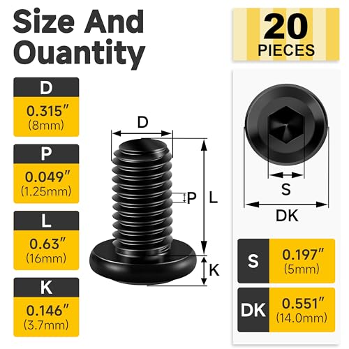 Mywish M8 x 16mm 20Pcs Flat Head Hex Socket Cap Screws Bolts & 830Pcs M6 M8 M10 Flange Metric Bolt Assortment Kit, Furniture Bolts Full Thread, Black Oxide