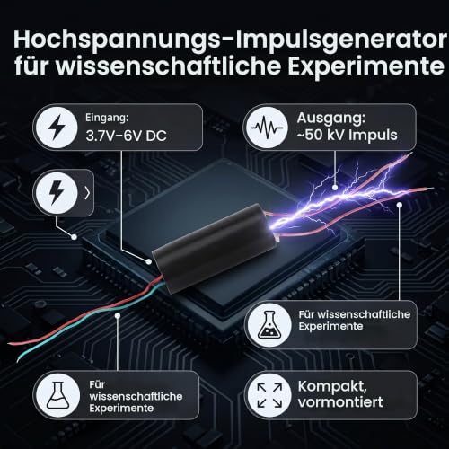High Voltage Pulse Generator, DC 3.7 V-6 V to 50 kV Boost Step-up Module High Voltage Transformer, 50000 V Super Arc Ignition Coil Module CE Certification
