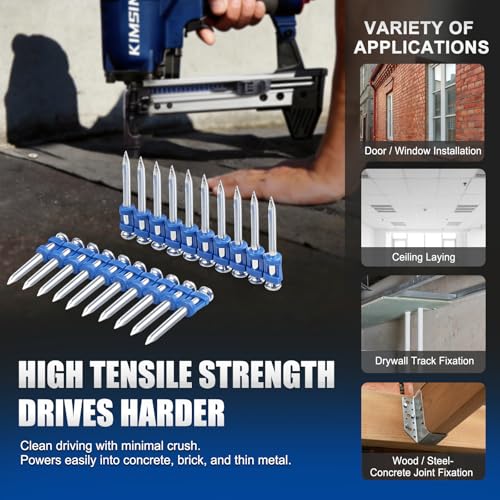 KIMSING 1-1/2 Inch Plastic Collated Concrete Pins, 800PCS Box, 12 Gauge 1 box