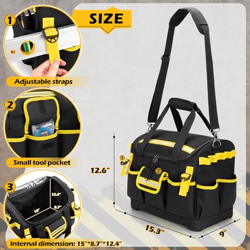 15-Inch Tool Bag with Hard Bottom, Electrician Tool Box Organizer