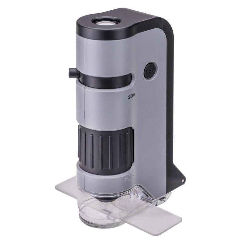 Carson MicroFlip 100-250x LED Illuminated Pocket Microscope with Smartphone Digiscoping Adapter Clip 100x-250x, Pack of 1