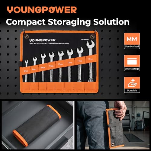 8-Piece Metric Ratcheting Combination Wrench Set, 72-Tooth, CR-V Steel 6mm-17mm