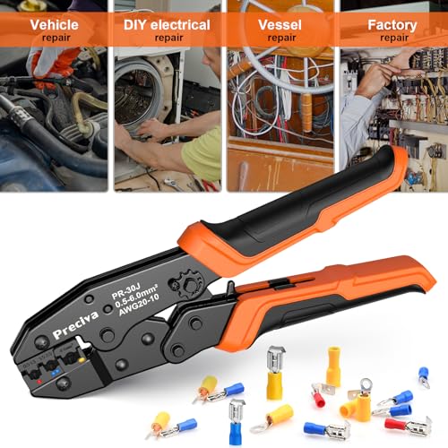 Preciva Crimping Tool Kit for Insulated Wire Connectors, AWG20-10 Ratcheting Wire Terminal Crimper with 400Pcs Insulated Connectors RC50400