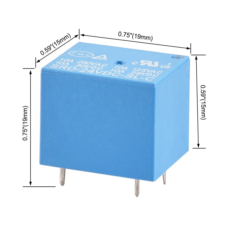 Heschen PC Relay SRD-24VDC-SL-C DC24V Coil SPDT 10A 250VAC 5 Pin Terminals Pack of 2