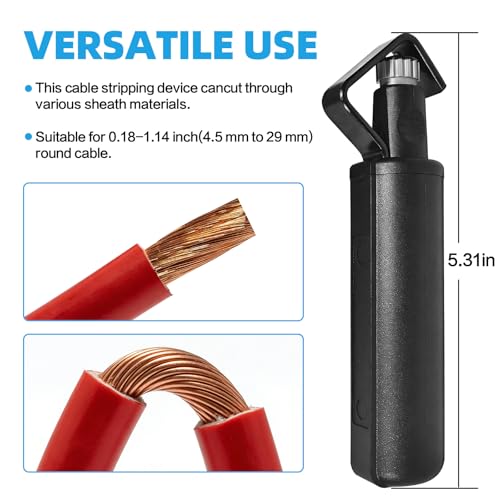 Round Cable Stripper Tool【3/16"–1 1/8" Dia, Adjustable Depth】2 Pcs 2
